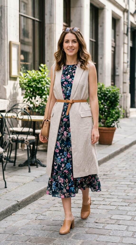 Long Vest with a Midi Dress