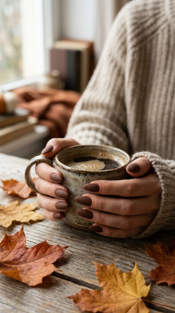 Matte Coffee Brown Nails