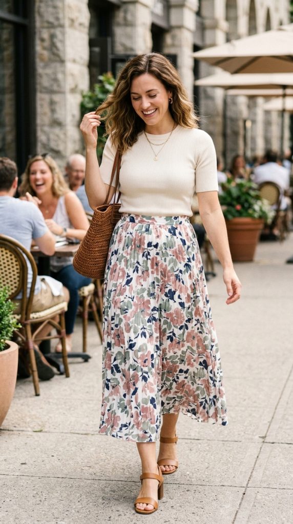 Midi Skirt with a Knit Top