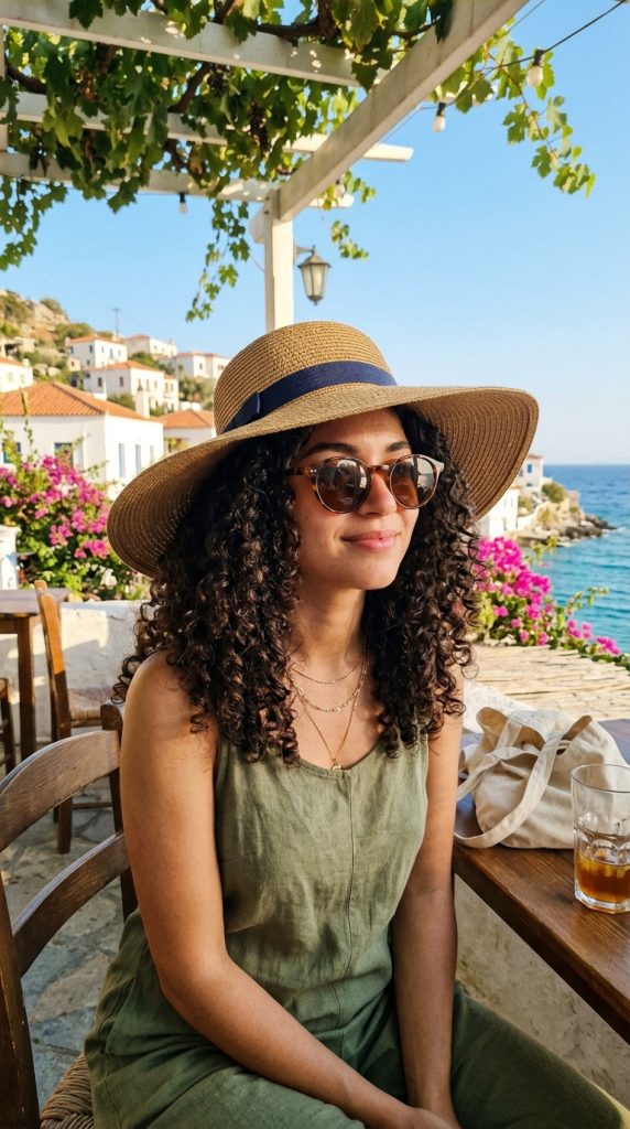 Natural Curls with a Straw Hat