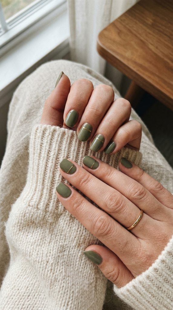 Olive Green Minimalist Nails