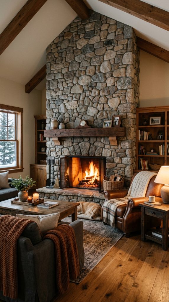 Rustic Stone Fireplace