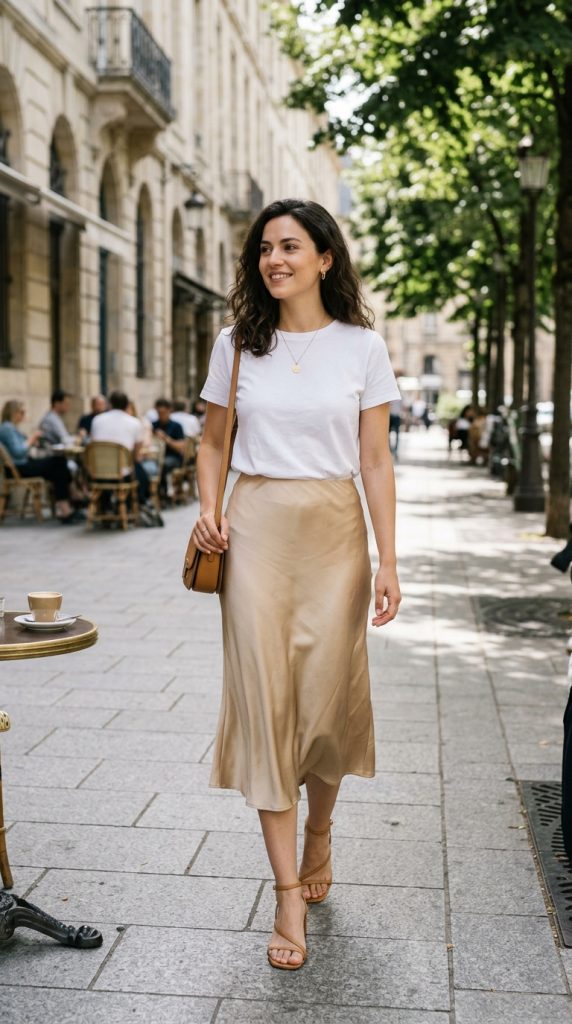 . Satin Skirt and Basic Tee