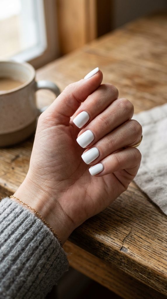 Short Square White Nails