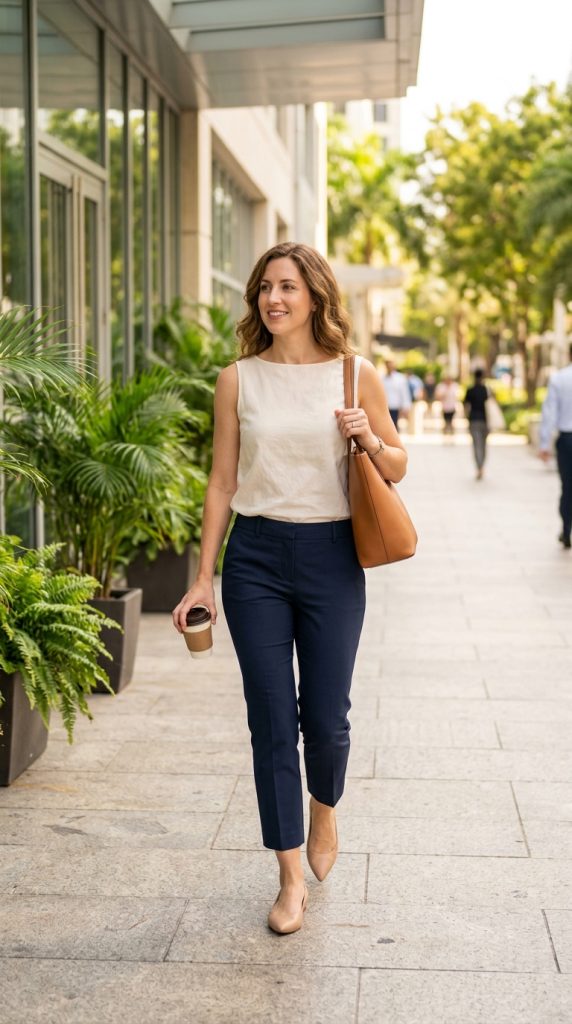 Sleeveless Blouse with Cropped Trousers