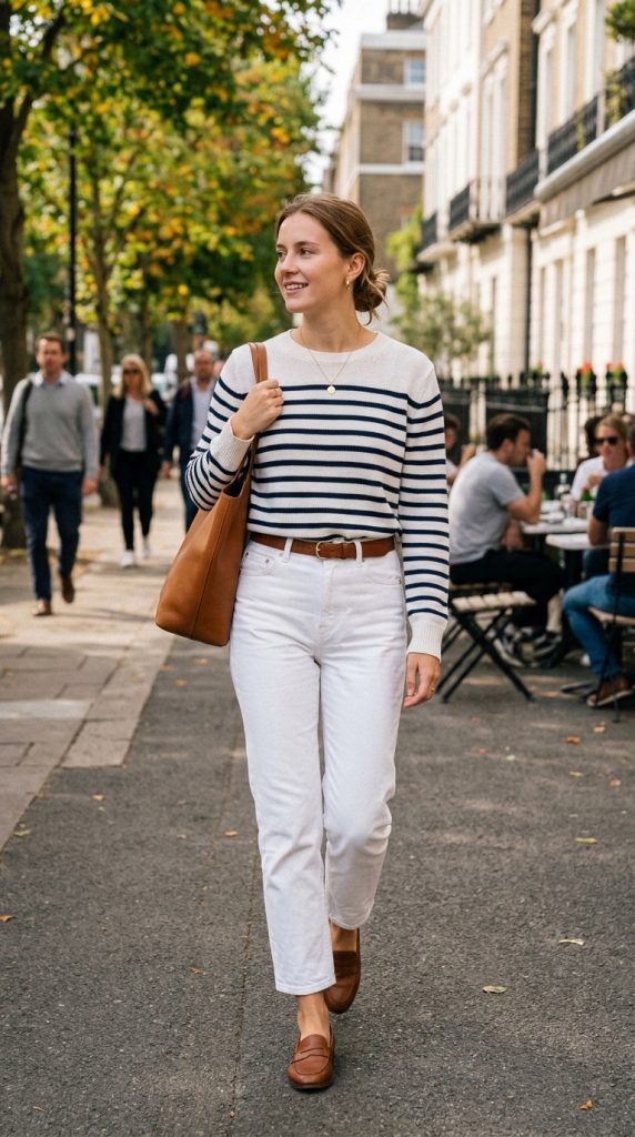 Striped Sweater with White Jeans