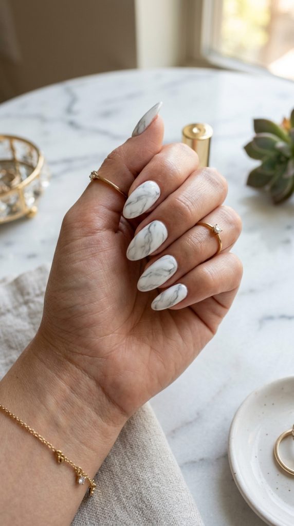  White Marble Nails