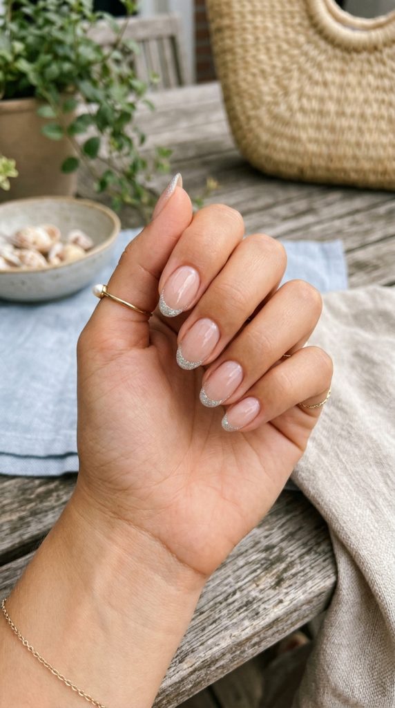 White Nails with Glitter Tips