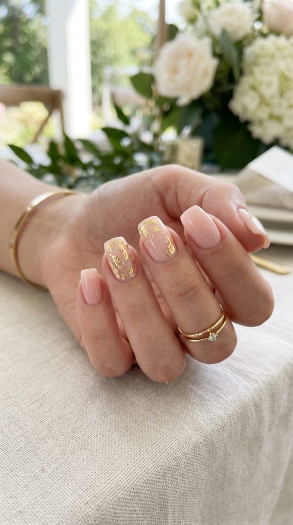 White Nails with Gold Foil