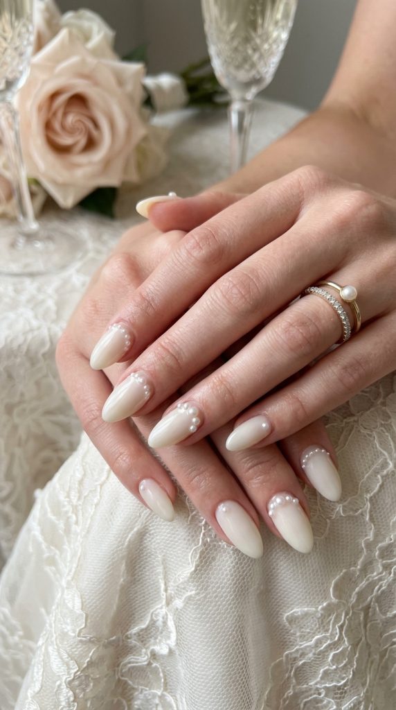  White Nails with Pearl Accents