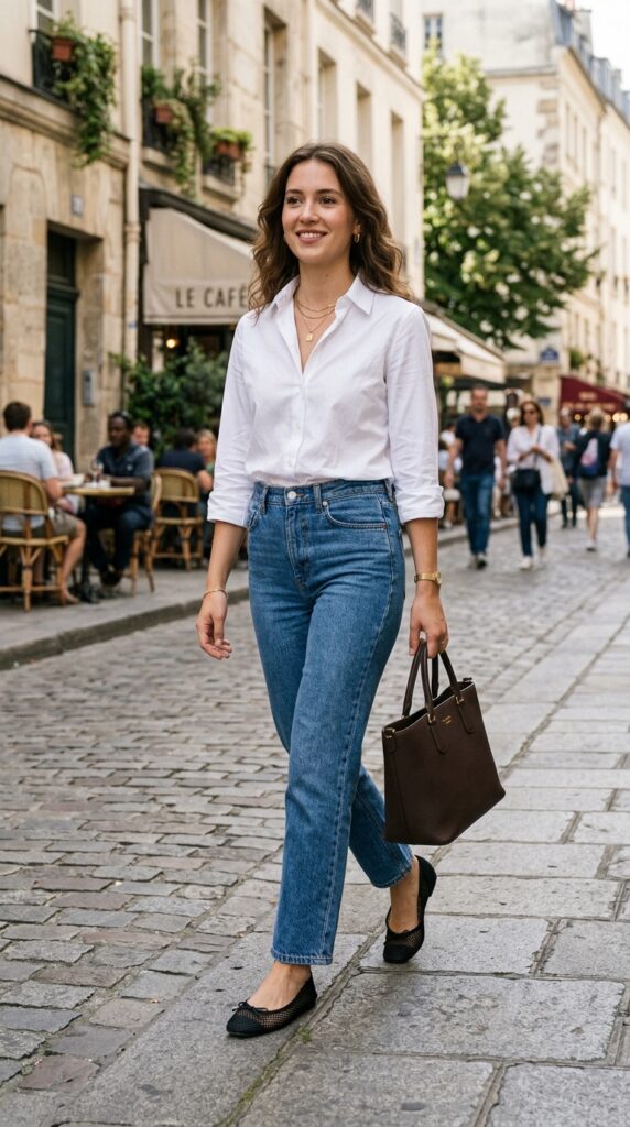 White Shirt with Straight-Leg Jeans