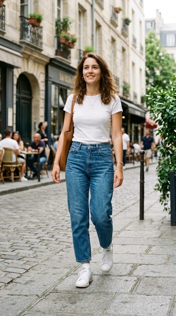 White T-Shirt and Barrel Jeans