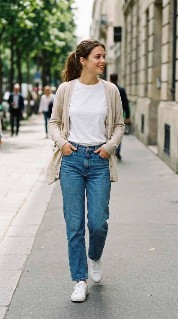 White T-Shirt with Straight-Leg Jeans