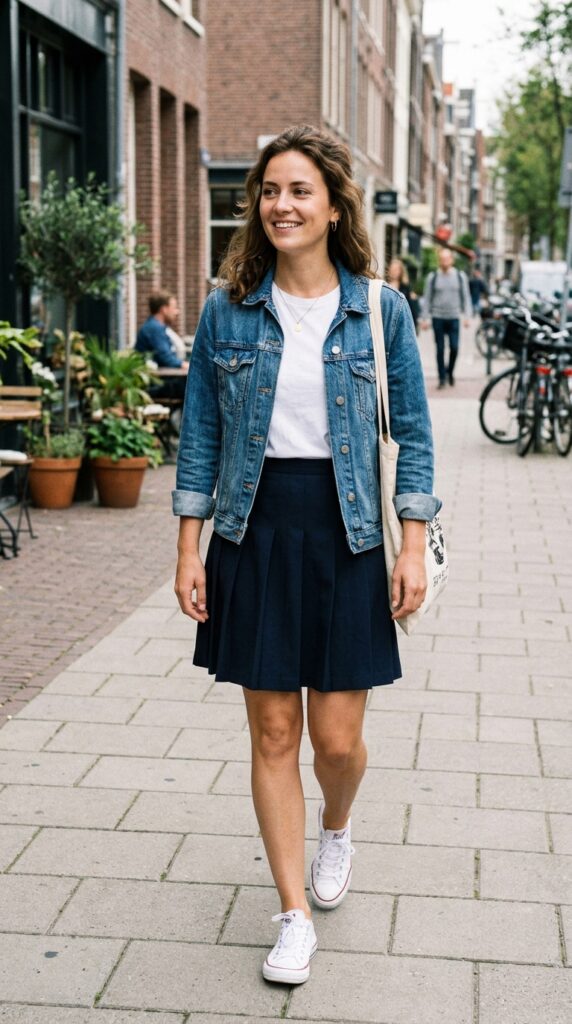 White T-Shirt with a Denim Jacket