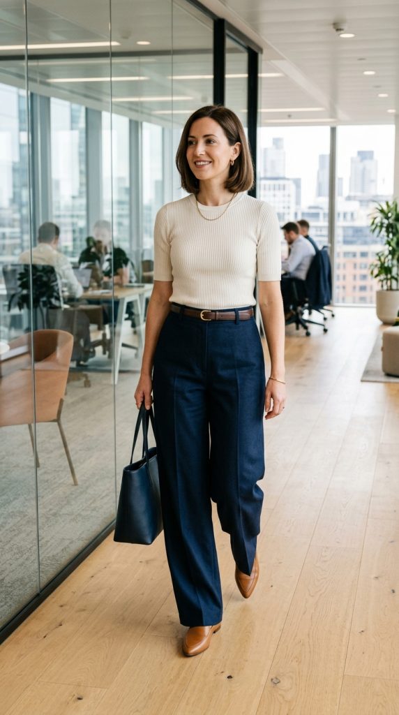 Wide-Leg Trousers and Knit Top