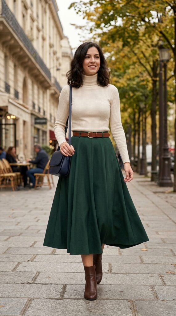 A-Line Midi Skirt with Fitted Knit Top