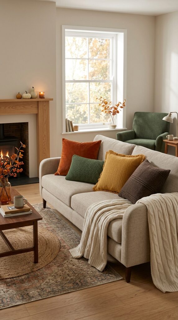 Add Warm-Toned Pillows