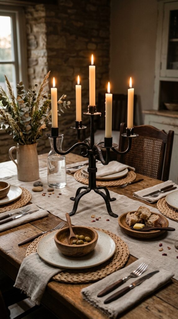 Black Candelabra With Rustic Decor