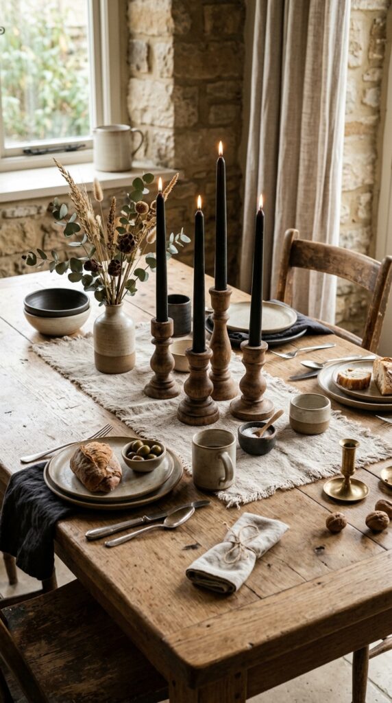 Black Candles With Natural Wood