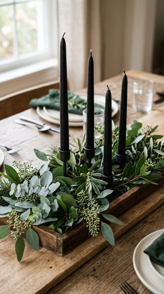 Black Taper Candles With Greenery