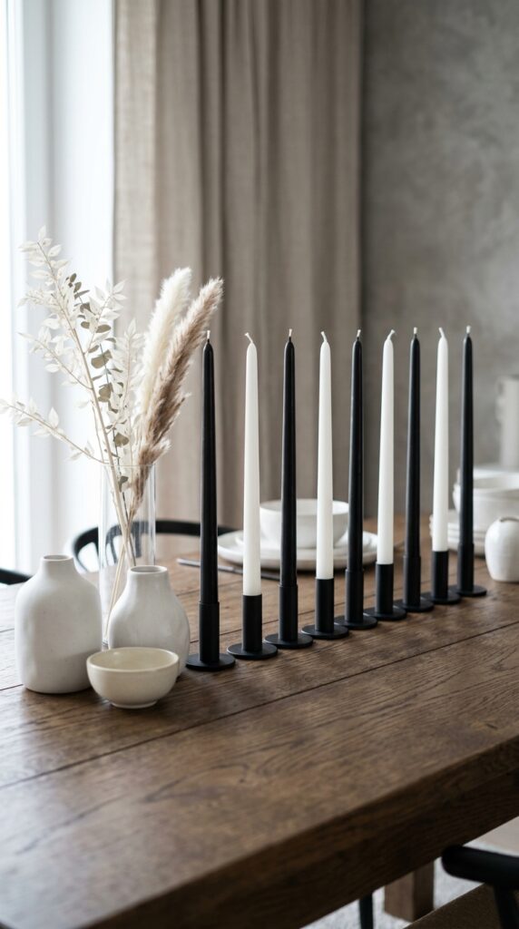 Black Tapers With White Candles