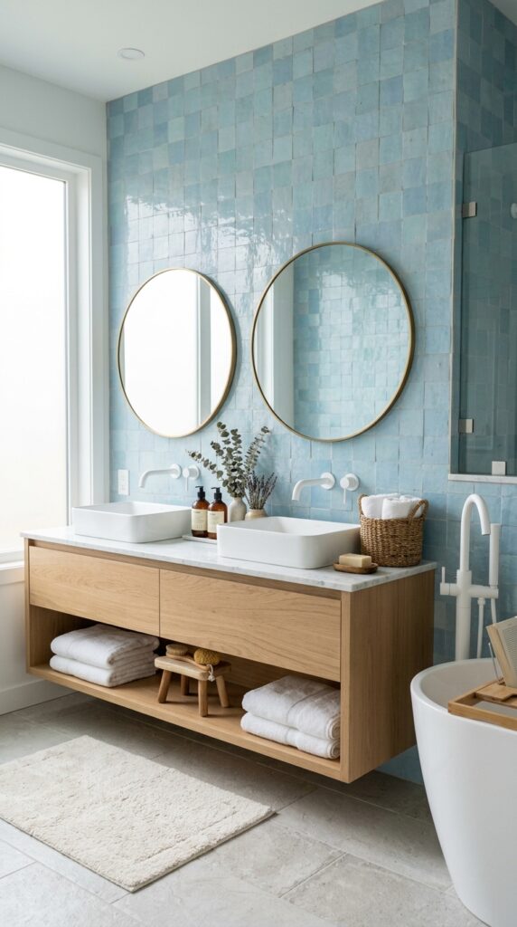 Blue Zellige Vanity Wall