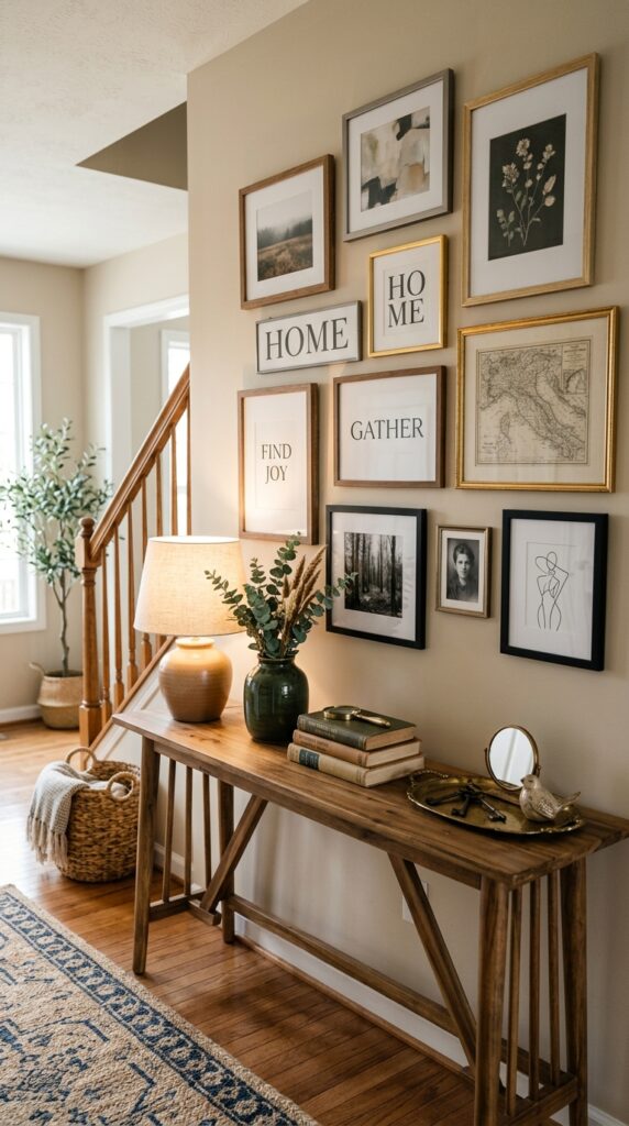 Brass Gallery Wall Above a Console