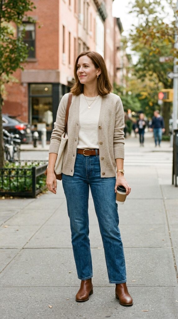 Cardigan and Straight-Leg Denim