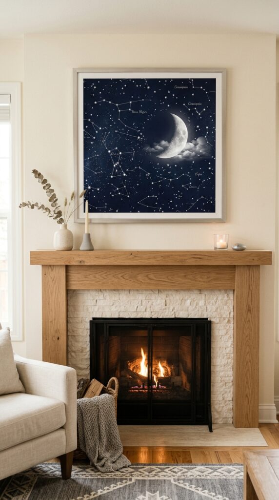 Celestial Artwork Above the Fireplace
