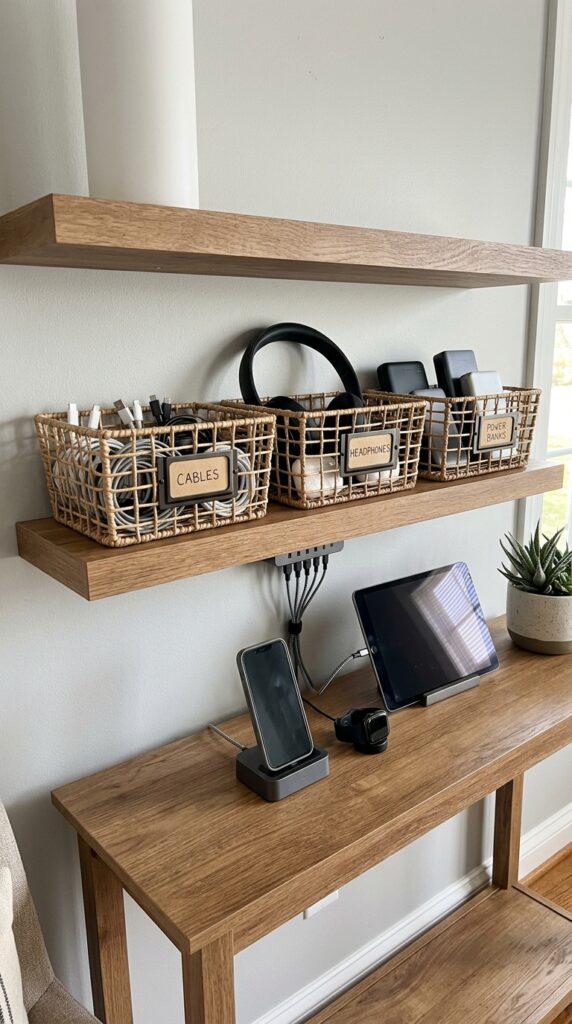 Charging Shelf With Storage Baskets