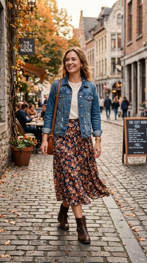 Classic Denim Jacket and Midi Skirt