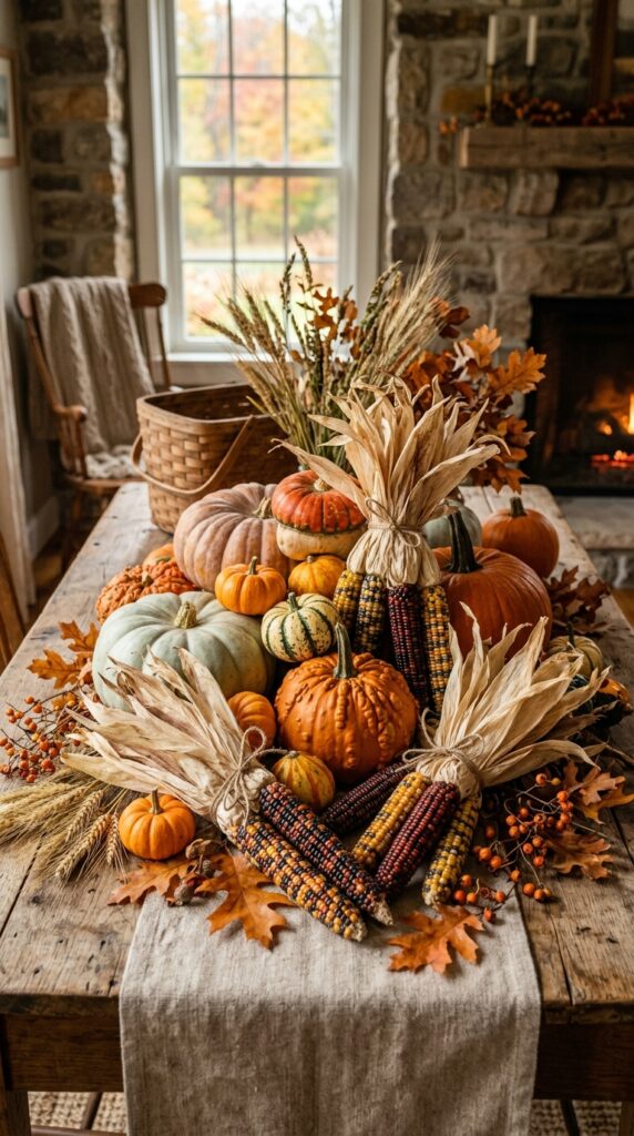 Corn Husk and Pumpkin Display