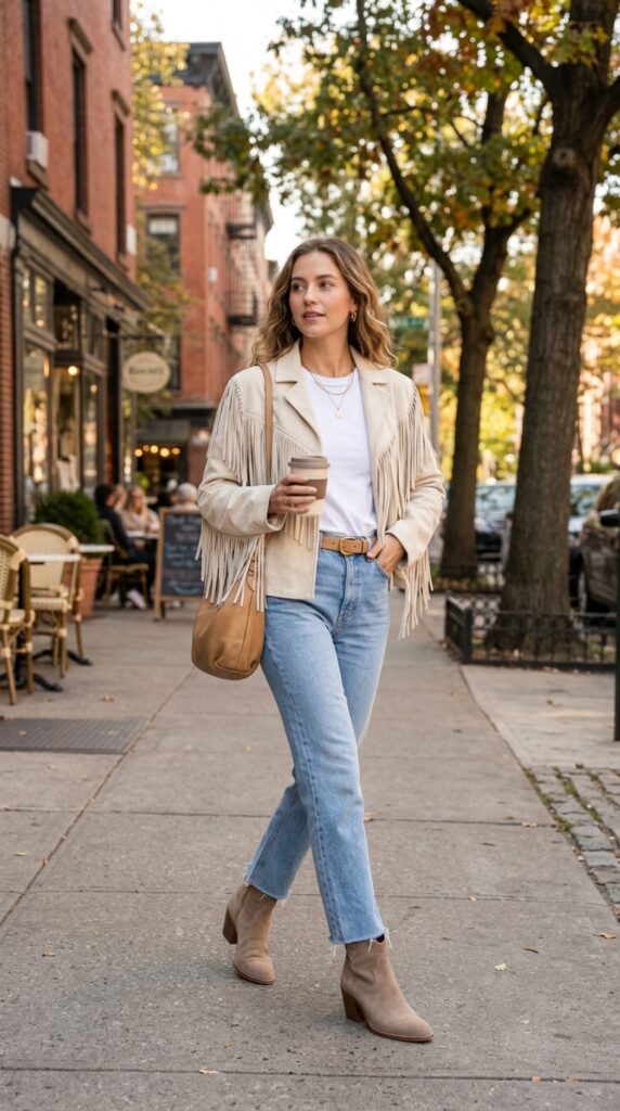 Cream Suede Fringe Jacket