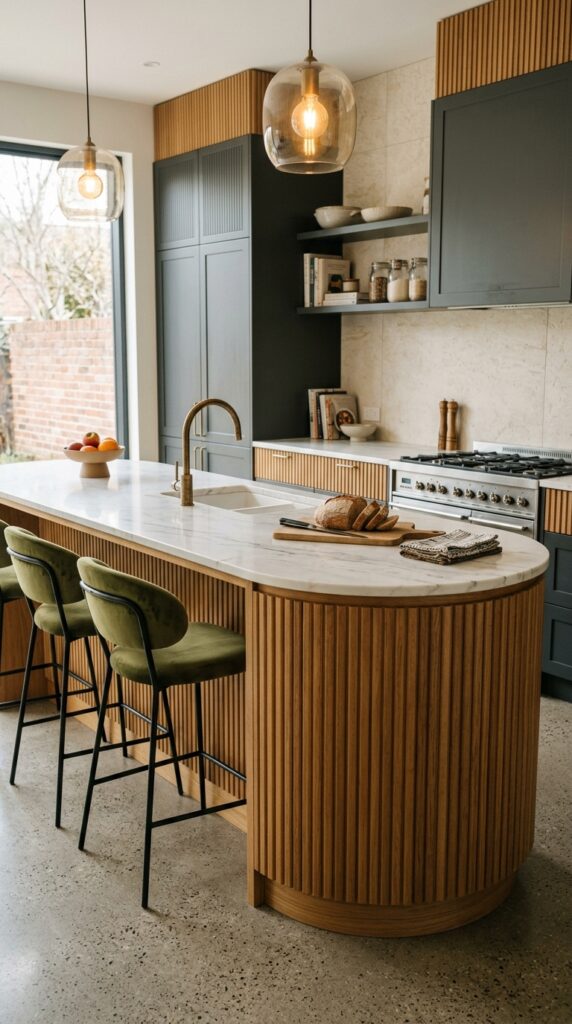 Curved Fluted Kitchen Island