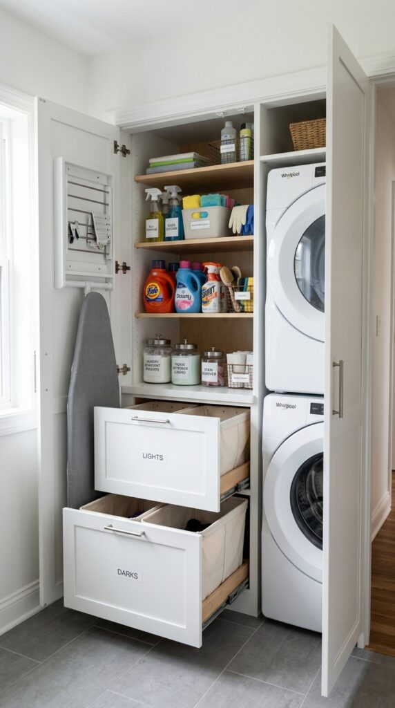 Custom Laundry Closet with Hidden Bins