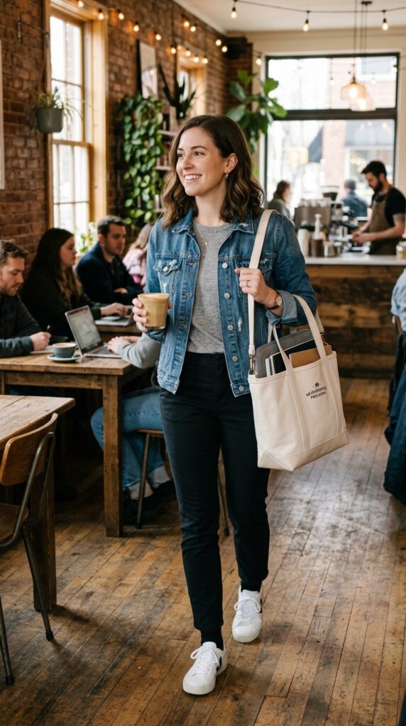 Denim Jacket and Black Pants