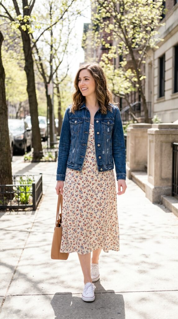 Denim Jacket over a Midi Dress