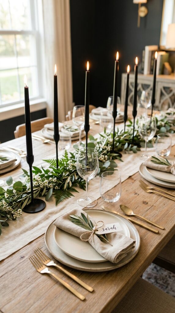 Elegant Black Taper Candle Tablescape