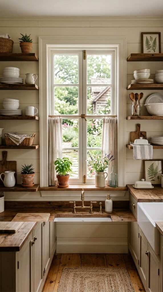 Farmhouse Window with Open Shelving