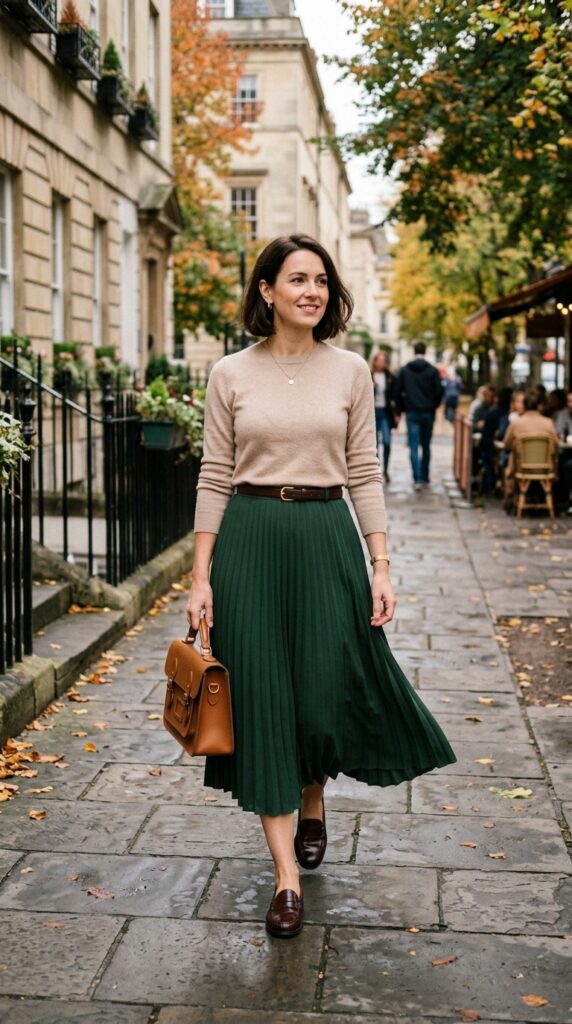 Fine Knit, Midi Skirt, and Loafers