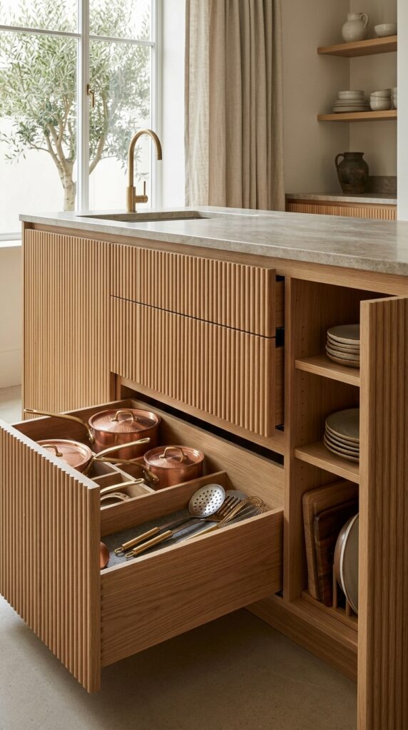 Fluted Island With Built-In Storage