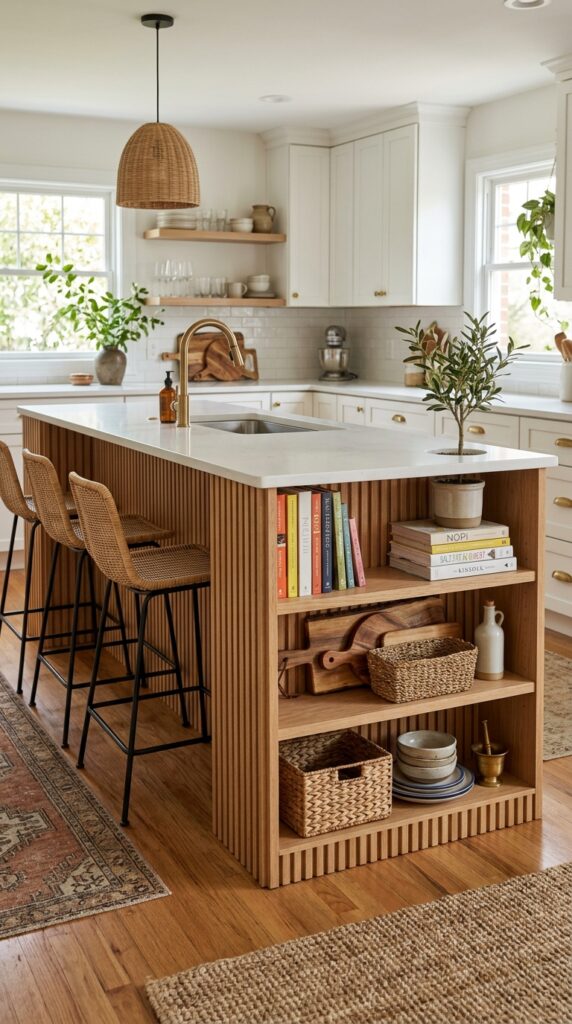 Fluted Island With Open Shelving