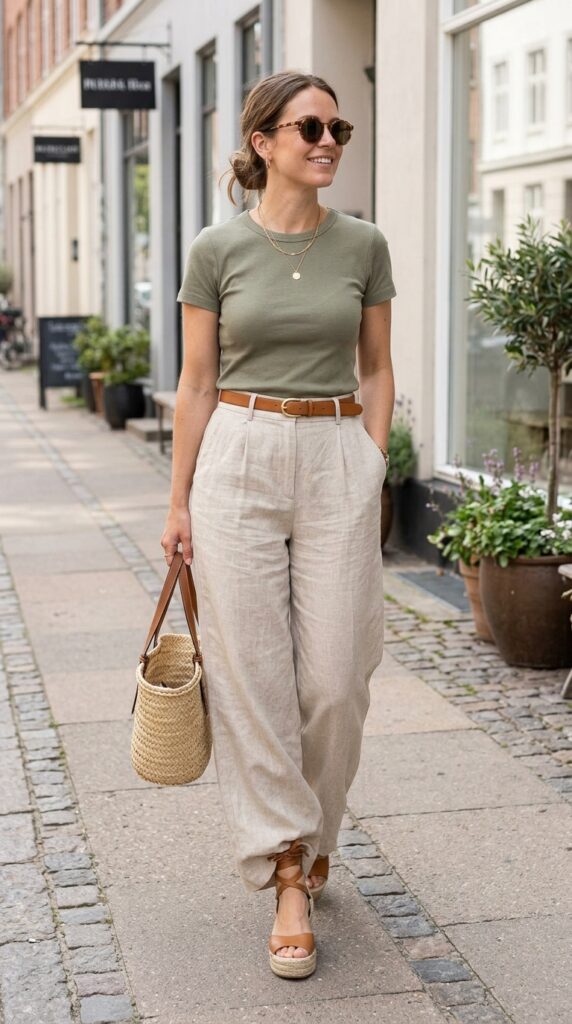 High-Waisted Linen Trousers
