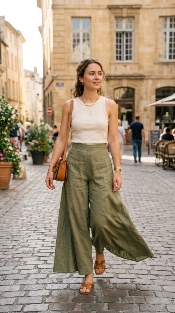 High-Waisted Palazzo Pants with Tank Top