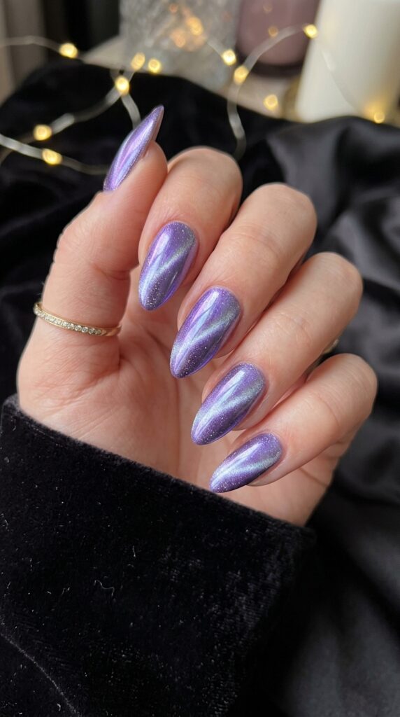 Lavender Chrome Cat-Eye Nails