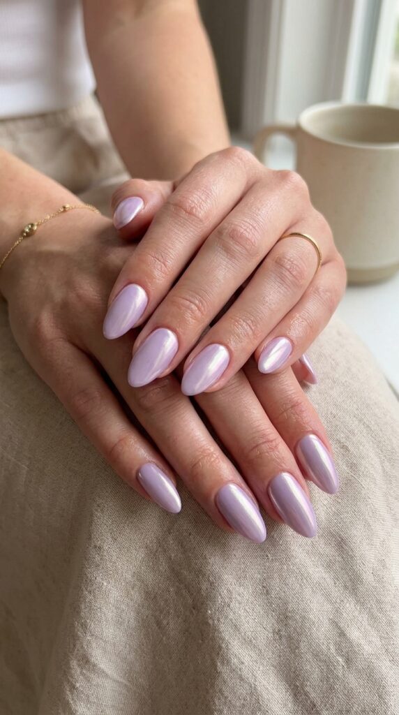 Lavender Glazed Chrome Nails