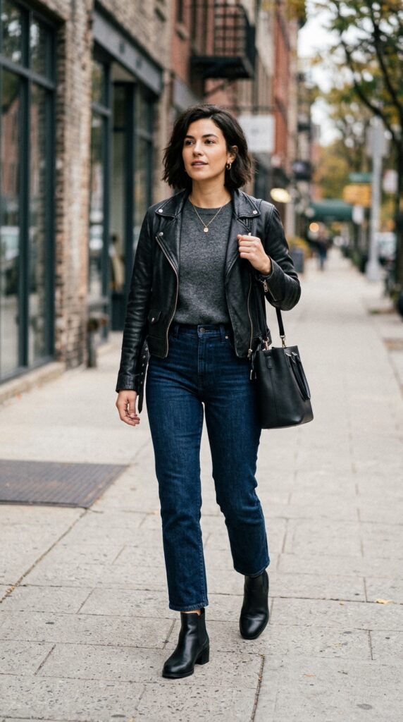 Leather Jacket with Dark Jeans