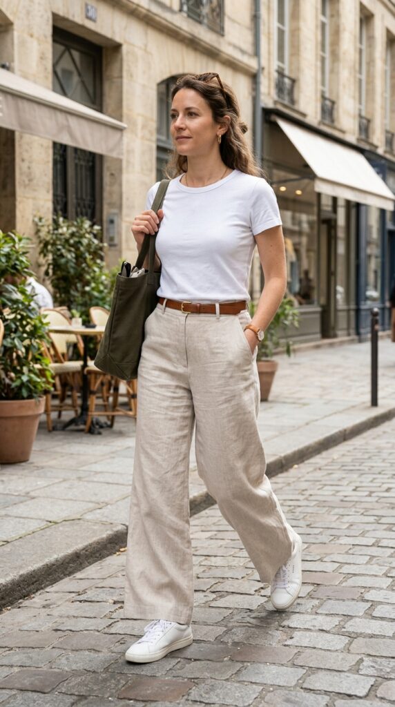 Linen Trousers With a Fitted Tee