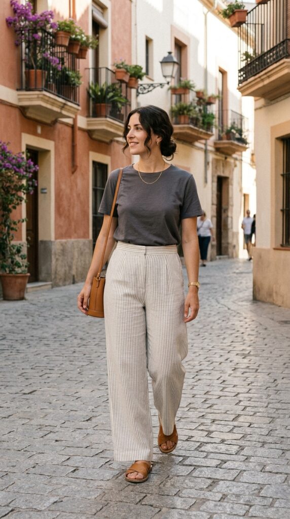 Linen Trousers With a Fitted Tee
