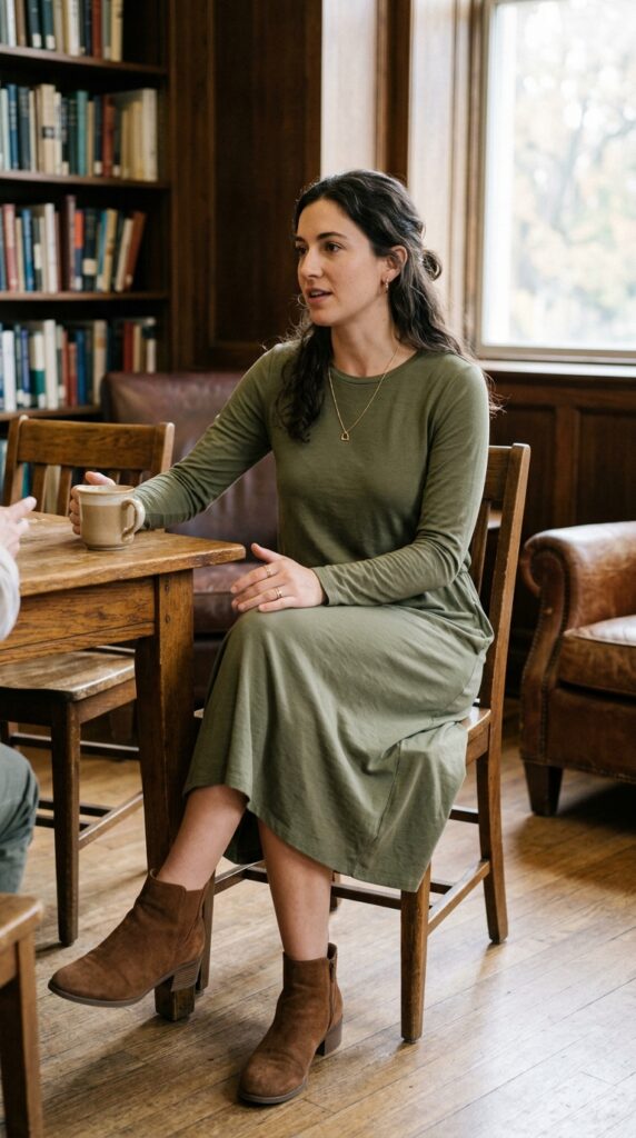 Midi Dress with Ankle Boots
